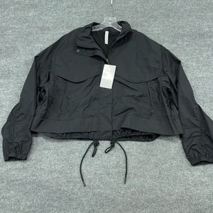 Athleta Jacket Womens L Black Canopy Parachute Short Cropped Windbreaker